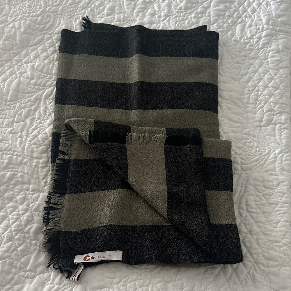 Striped Olive and Black Fringe Scarf by